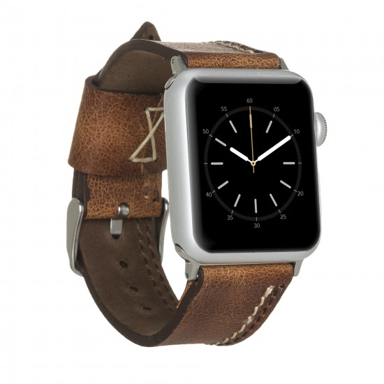 Apple Watch Uyumlu Deri Kordon 42-44-45mm Dikişli Taba Apple Watch Uyumlu Deri Kordon 42-44-45mm Dikişli Taba