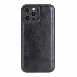 Apple iPhone 12 Pro Max Uyumlu Deri Arka Kapak RST1 Siyah