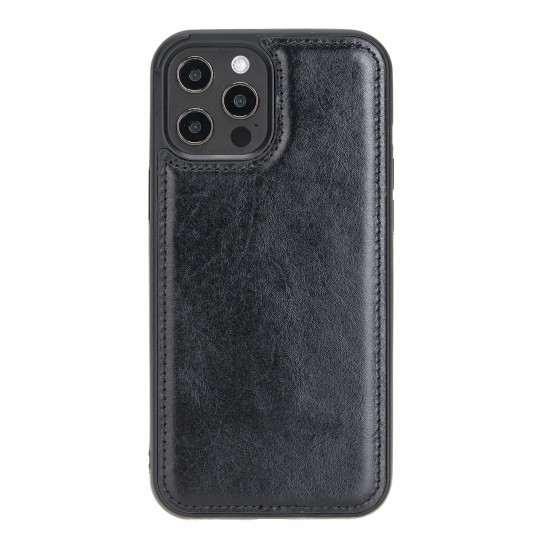 Apple iPhone 12 Pro Max Uyumlu Deri Arka Kapak RST1 Siyah