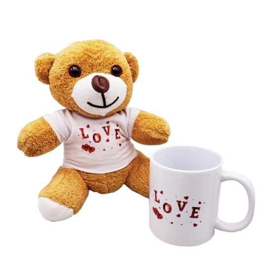 Love Baskılı Kahverengi Ayıcık Ve Kupa Seti Love Baskılı Kahverengi Ayıcık Ve Kupa Seti