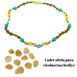 Kehribar Bebek Kolye Turkuaz Taşlı Nazar Boncuklu Kehribar Bebek Kolye Turkuaz Taşlı Nazar Boncuklu