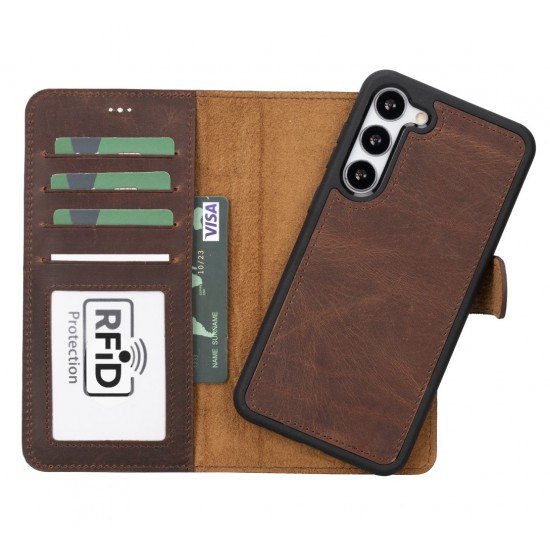 Samsung Galaxy S23 Plus Uyumlu Deri Cüzdanlı Kılıf G2 Kahve