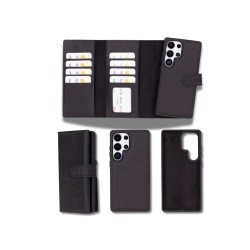 Samsung Galaxy S25 Ultra uyumlu, Hakiki Deri, El Yapımı, Cüzdanlı Kılıf, Mat Siyah