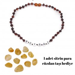 Kehribar Bebek Kolye İsimli Vişne Renk Kehribar Bebek Kolye İsimli Vişne Renk